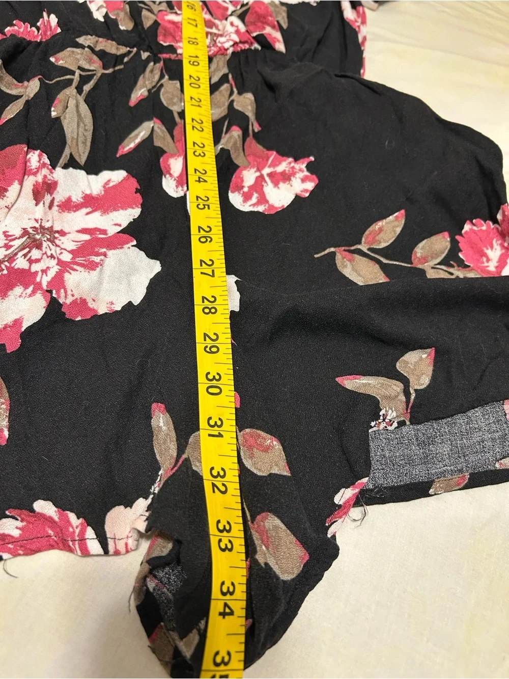 American Rag Black Romper with Pink Floral Print